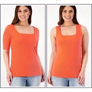 GIRL WITH CURVES Square Neck Knit Top and Tank Set A591118